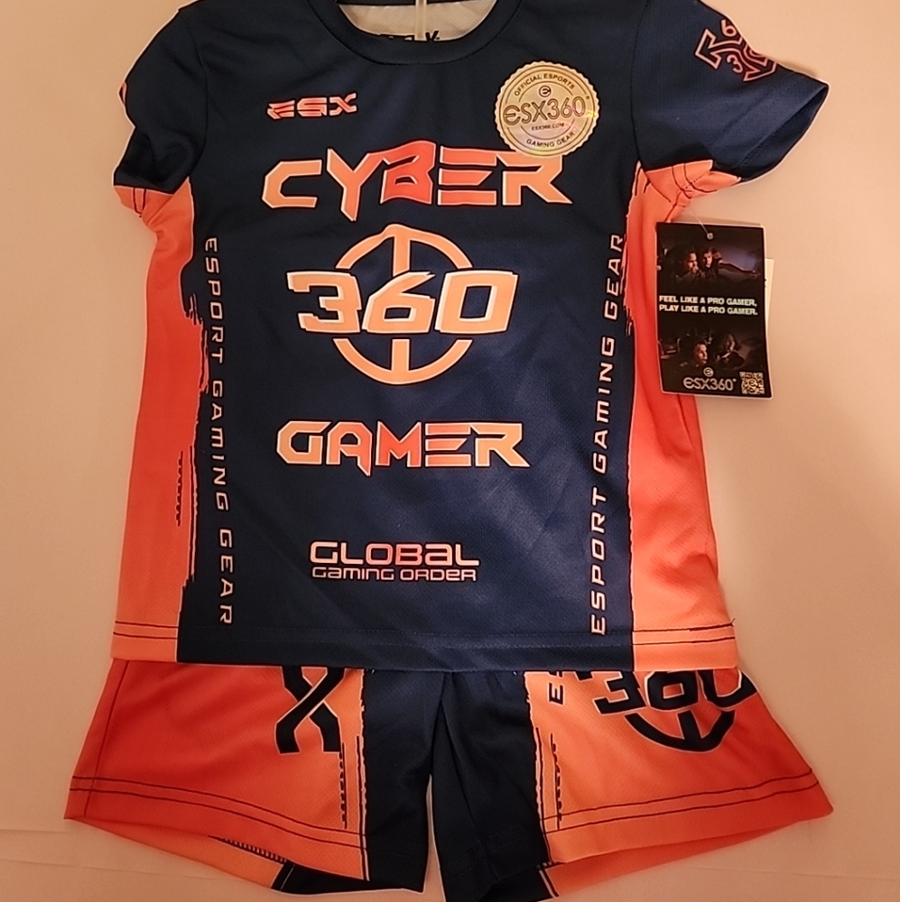 ESPORTS Gamer Boys Blue & Orange Cyber 360 ESX Outfit T-Shirt Top & Shorts Set